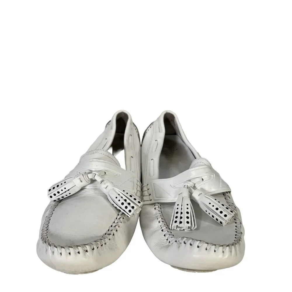 Jimmy Choo Men's White Leather Tassel Loafers - 45/ US 12 - Picture 2 of 8